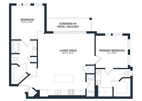 Floor plan for 2 beds, 2 baths, 1150 sqft